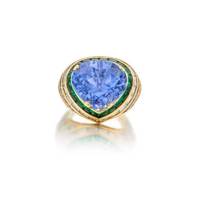 View full screen - View 1 of Lot 49. Sapphire, Emerald and Diamond Ring.