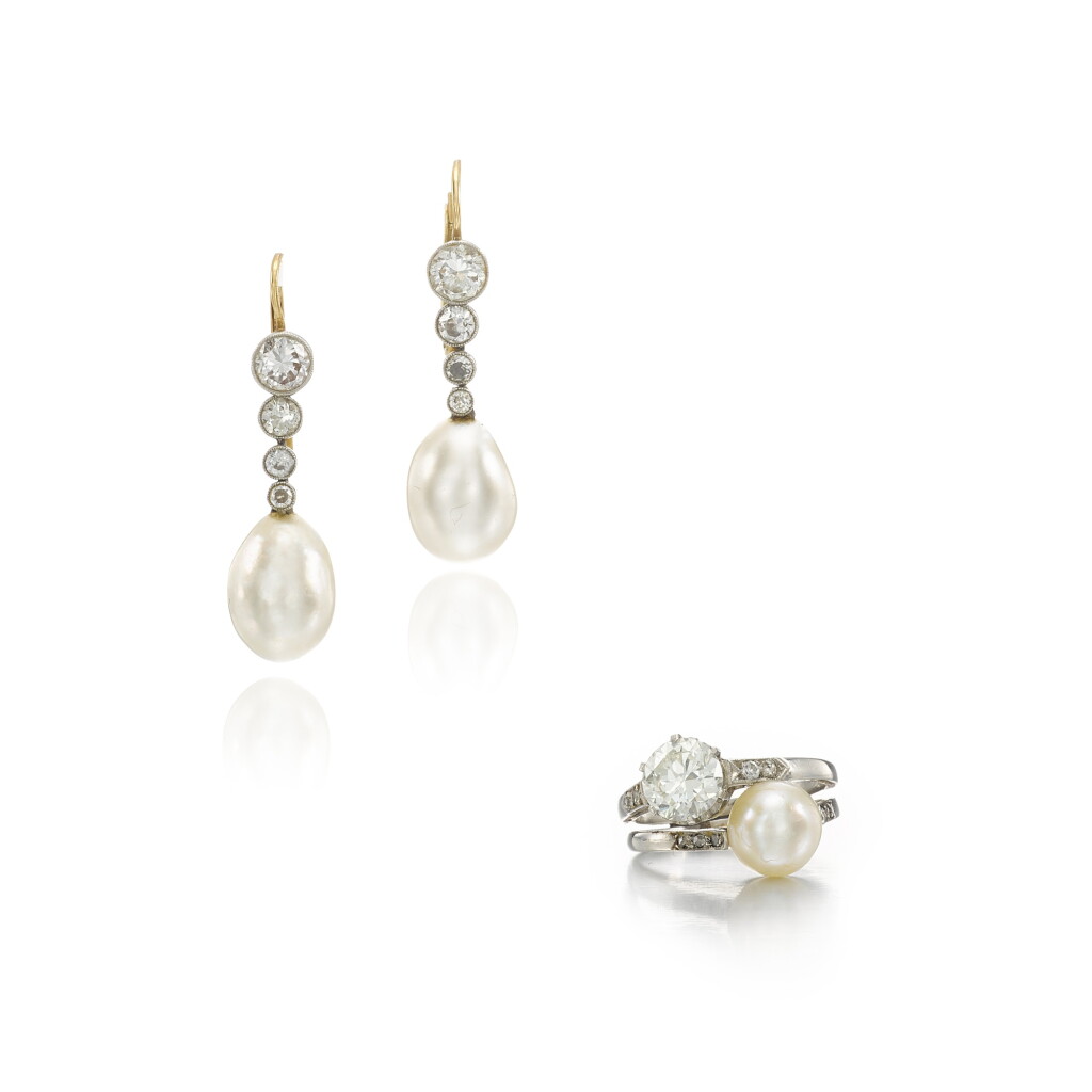 View full screen - View 1 of Lot 8. Group of Natural pearl jewels.
