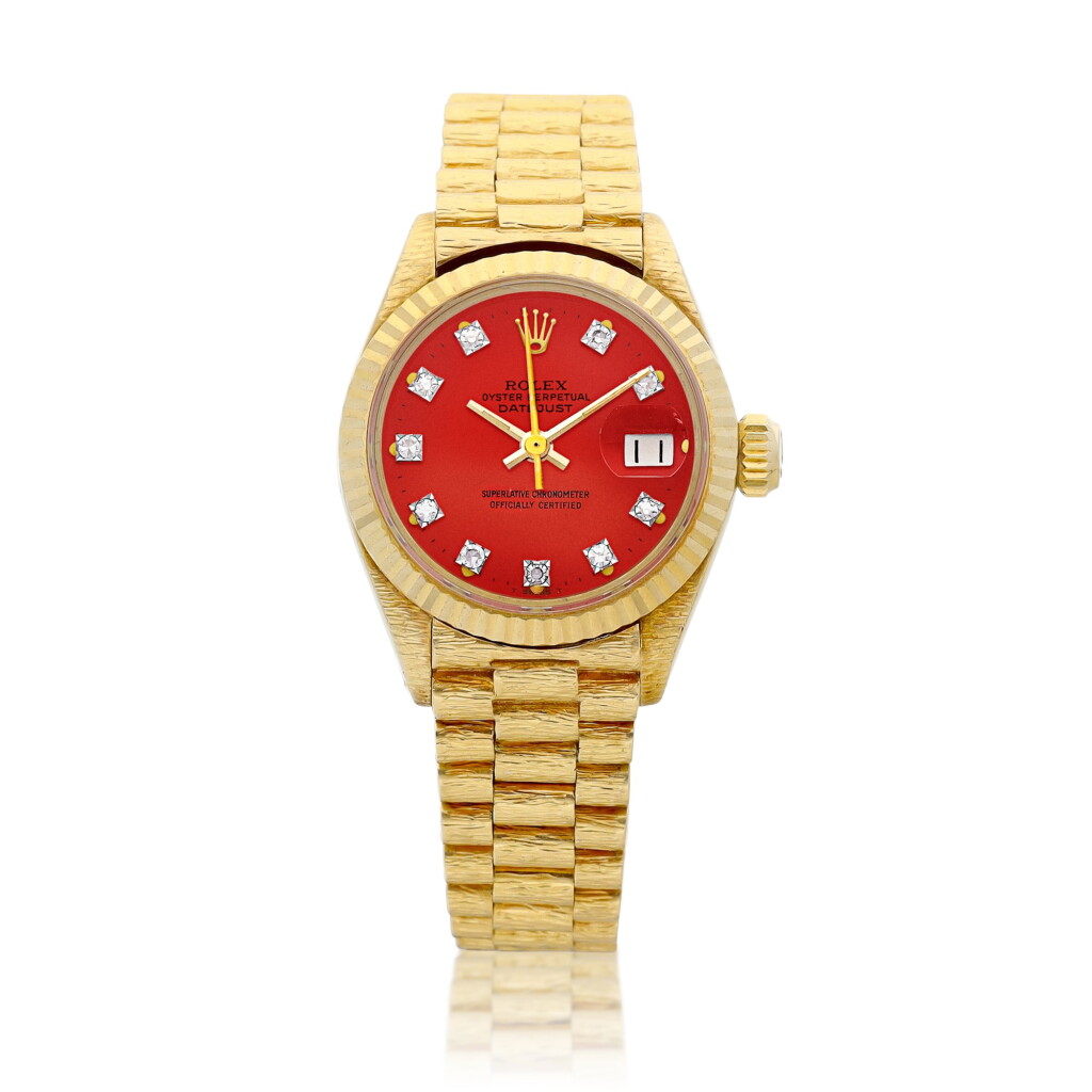 View full screen - View 1 of Lot 8020. DateJust, Reference 6917, A yellow gold and diamond-set wristwatch with date and bracelet, Circa 1974 | 勞力士 DateJust 型號6917 黃金鑲鑽石鏈帶腕錶,備日期顯示,約1974年製.