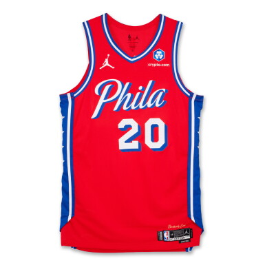 View full screen - View 1 of Lot 8. Jared McCain Philadelphia 76ers 2025-2026 Emirates NBA Cup Game Worn Statement Edition Jersey .