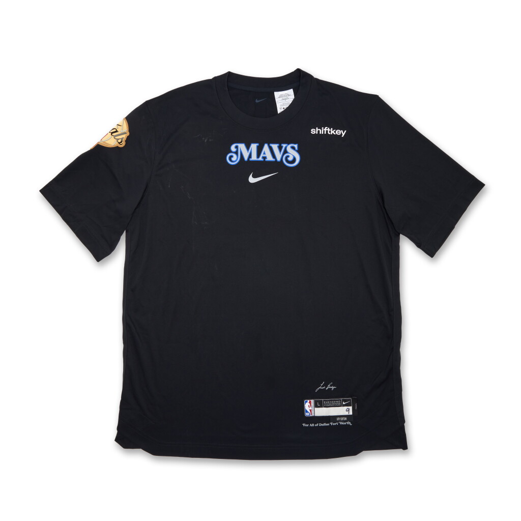 View full screen - View 1 of Lot 69. A.J. Lawson Dallas Mavericks 2024 NBA Finals Game Issued ‘City Edition’ Short Sleeve Shooting Shirt .