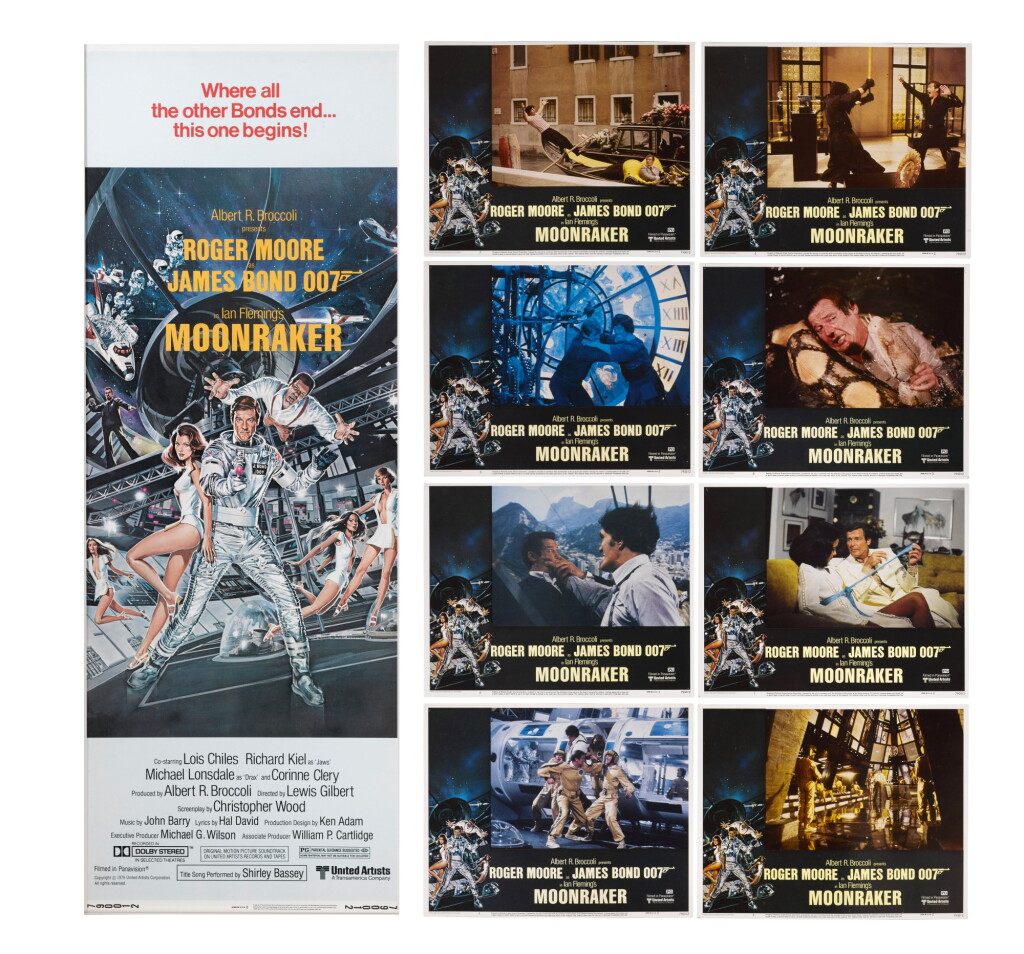 View full screen - View 1 of Lot 36. Moonraker (1979), poster and set of 8 lobby cards, US.