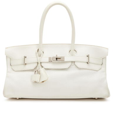 View full screen - View 1 of Lot 167. White Clemence JPG Shoulder Birkin 42 Palladium Hardware, 2006.