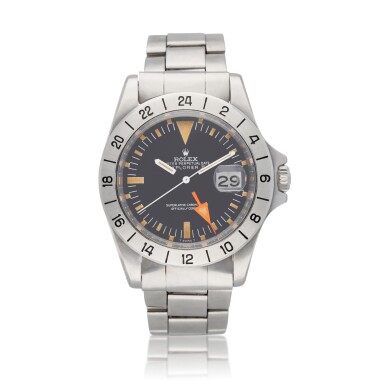 View full screen - View 1 of Lot 405. 'Steve McQueen' Explorer II, Ref. 1655 Stainless steel dual time zone wristwatch with 24-hour indication date and bracelet Circa 1973.