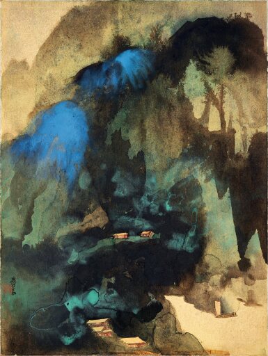 View full screen - View 1 of Lot 3143. 張大千 江山片帆 | Zhang Daqian, Secluded Village amongst the Mountains.