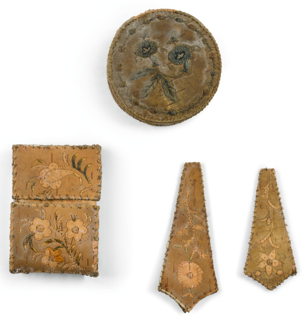 View full screen - View 1 of Lot 198. A NORTHEASTERN EMBROIDERED BIRCHBARK TRINKET BOX.