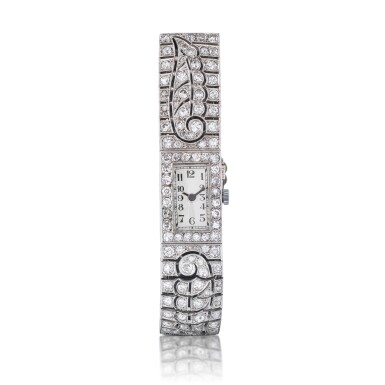 View full screen - View 1 of Lot 301. Lady's diamond bracelet watch | Montre bracelet de dame diamants.
