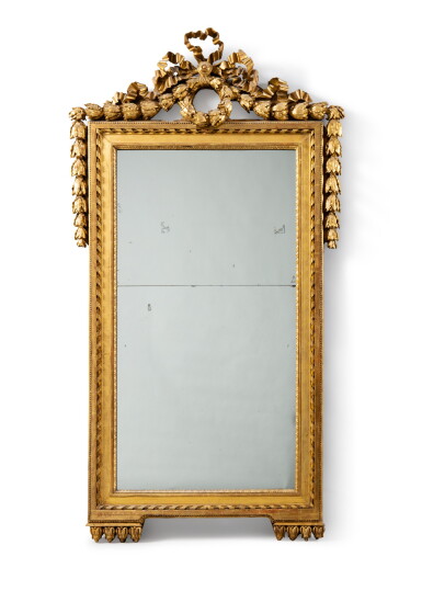 View full screen - View 1 of Lot 201. A giltwood mirror, Louis XVI, circa 1780 | Miroir en bois doré d’époque Louis XVI, vers 1780.