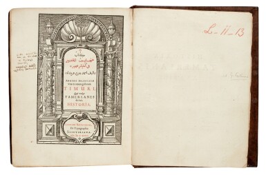 View full screen - View 1 of Lot 69. Ahmad, Vitae et rerum gestarum Timuri, Leiden, 1636, calf, heavily annotated.
