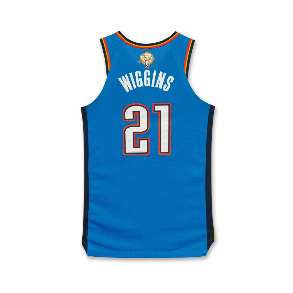 Voir en plein écran - Voir 1 du lot 28. Aaron Wiggins Oklahoma City Thunder 2025 NBA Finals Game Worn Icon Edition Jersey | Game 3 | ‘Championship Run’ | Additionally Matched to the Western Conference Finals and Semifinals | 4 Games.
