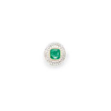 View full screen - View 1 of Lot 279. EMERALD AND DIAMOND RING.