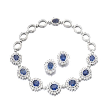 View full screen - View 1 of Lot 1156. Sapphire and diamond demi-parure.