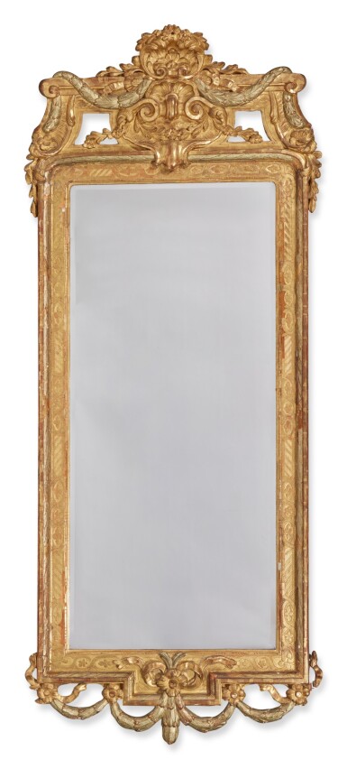 View full screen - View 1 of Lot 261. A Swedish Neoclassical Carved Giltwood Pier Mirror, Late 18th Century, with two tone gilding.