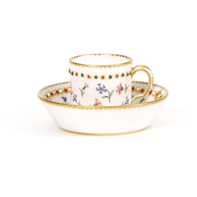 View full screen - View 1 of Lot 159. A Sèvres 'jeweled' small cup and a saucer (gobelet litron et soucoupe), both 1780.