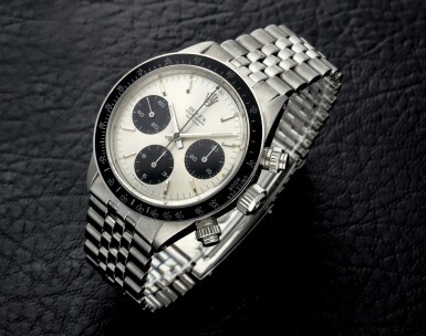View full screen - View 1 of Lot 45. Reference 6240 Daytona A stainless steel chronograph wristwatch with registers and bracelet, Circa 1966.