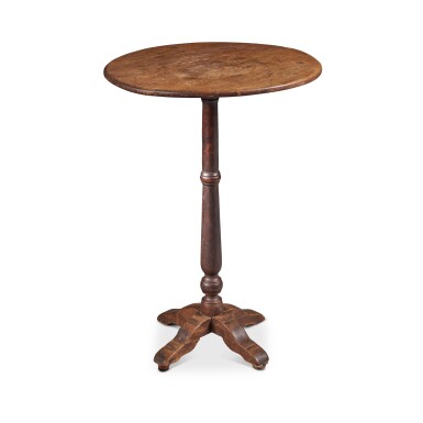 View full screen - View 1 of Lot 247. A Pilgrim Century Cross Base and Turned Candlestand, New England, circa 1725.