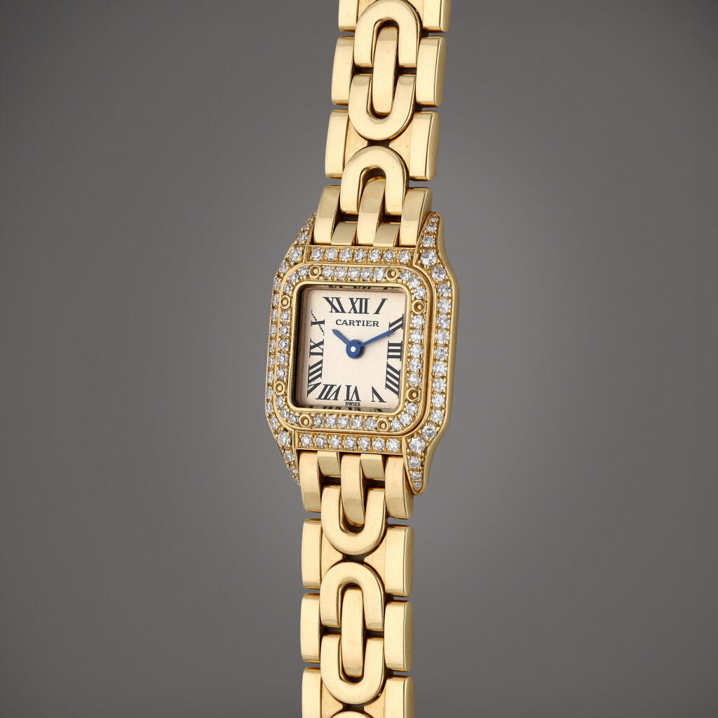 View full screen - View 1 of Lot 81. Reference 1131 Panthère | A yellow gold and diamond-set wristwatch with bracelet, Circa 1995.