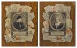 A pair of trompe l'œil still lifes with portraits of Jacob van Hoorn and Jacoba van Selstede