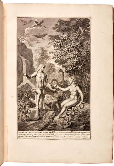 View full screen - View 1 of Lot 12. Bible, Dutch | Taferelen der voornaamste Geschiedenissen van het Oude en Nieuwe Testamen. The Hague, 1728-1729, 2 volumes.