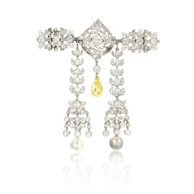 View full screen - View 1 of Lot 779. Diamond and pearl brooch, early 20th century and later.
