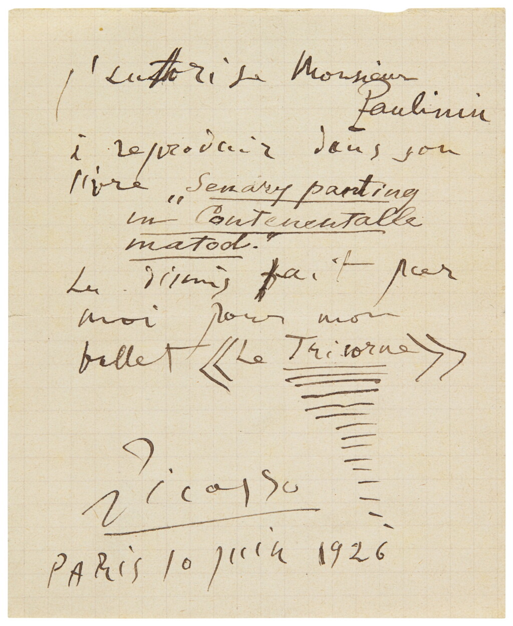 View full screen - View 1 of Lot 167. PABLO PICASSO | NOTE FROM PICASSO TO POLUNIN .