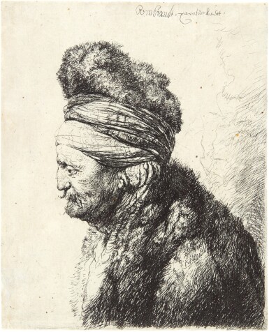 View full screen - View 1 of Lot 55. REMBRANDT HARMENSZ. VAN RIJN | THE SECOND ORIENTAL HEAD (B., HOLL. 287; NEW HOLL. 150; H. 132).