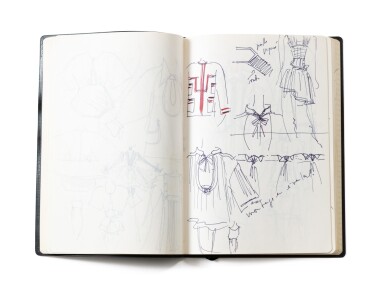 View full screen - View 1 of Lot 1017. Set of four scrapbooks with fashion sketches, circa 2000 | Ensemble de quatre carnets de croquis de mode, vers 2000.