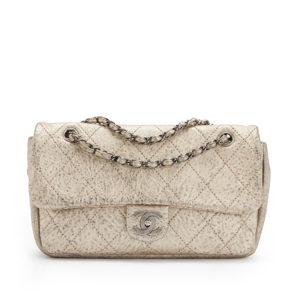 View full screen - View 1 of Lot 153. Distressed Metallic Pewter Quilted Calfskin Le Marais Flap Bag Ruthenium Hardware, 2006-2008 .