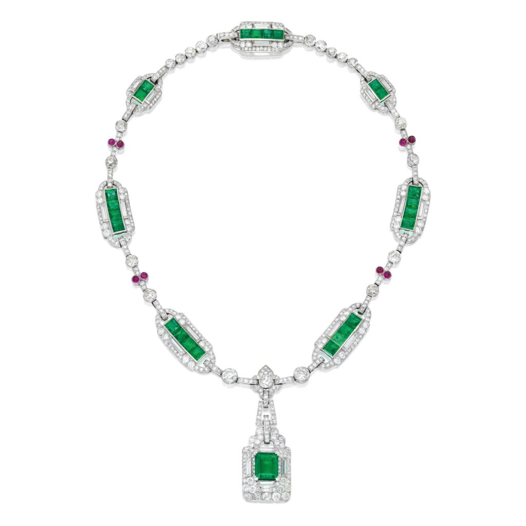 View full screen - View 1 of Lot 51. Cartier | Emerald, Diamond and Ruby Pendant-Necklace.