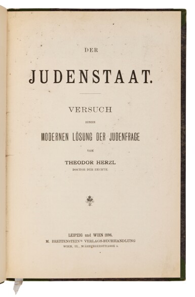 View full screen - View 1 of Lot 85. Der Judenstaat (The Jewish State), Theodor Herzl.