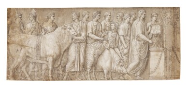 View full screen - View 1 of Lot 143. Figures and animals processing towards an altar.