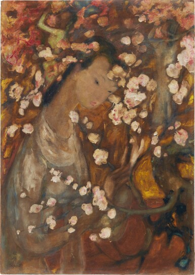 View full screen - View 1 of Lot 1030. Le Pho 黎譜 | Le jeune fille aux fleurs 少女與花.