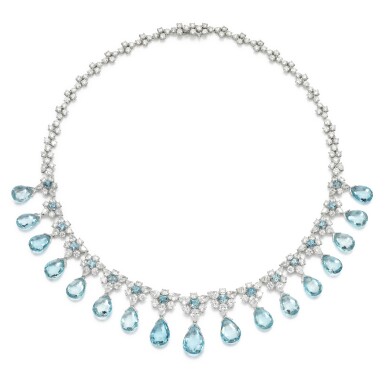 View full screen - View 1 of Lot 290. MICHELE DELLA VALLE | AQUAMARINE AND DIAMOND NECKLACE.