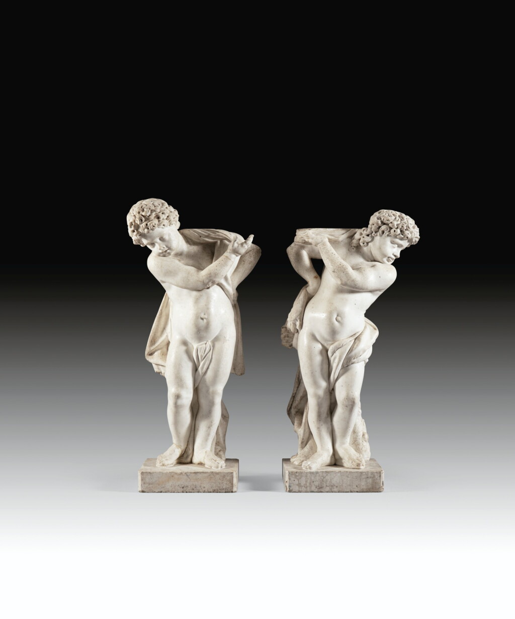 View full screen - View 1 of Lot 63. ITALO-FLEMISH, 17TH CENTURY | A PAIR OF MARBLE ATLANTES OF HERCULES AND IPHICLES.