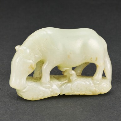 View full screen - View 1 of Lot 583. A WHITE JADE FIGURE OF A HORSE QING DYNASTY | 清 白玉馬.