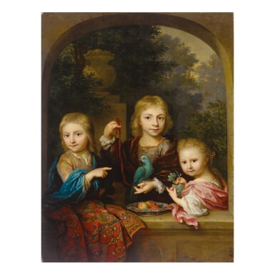 View full screen - View 1 of Lot 50. ARNOLD BOONEN | PORTRAIT OF THE GEELVINCK CHILDREN: NICOLAAS (1706-1764), CORNELIS (1705 - ?) AND CATHARINA JACOBA GEELVINCK (1710-1759).
