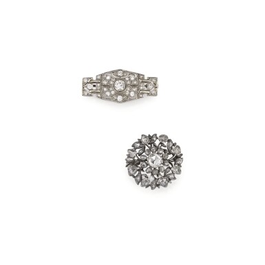 View full screen - View 1 of Lot 11. DEUX BROCHES DIAMANTS | TWO DIAMOND BROOCHES.