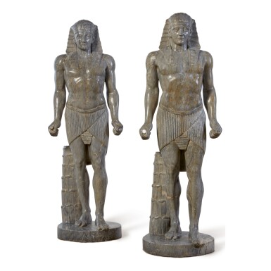 View full screen - View 1 of Lot 149. A PAIR OF NEOCLASSICAL BLEU TURQUIN MARBLE STANDING FIGURES OF ANTINOUS AS THE GOD OSIRIS, AFTER THE ANTIQUE.