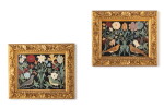 A pair of scagliola panels with birds and flowers | Paire de panneaux en scagliola à décor d'oiseaux et de fleurs