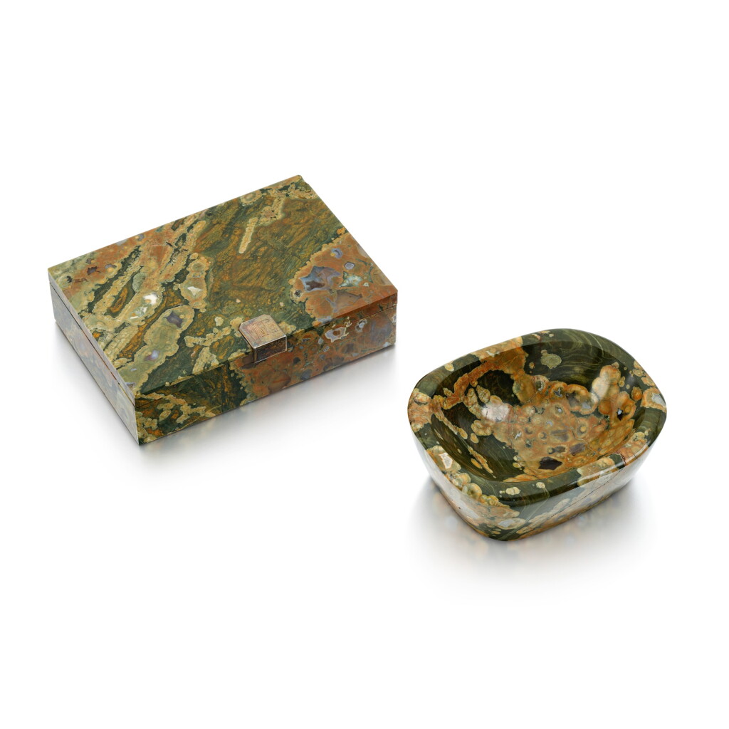 View full screen - View 1 of Lot 76. Jasper cigarette box and ashtray, 1970s.