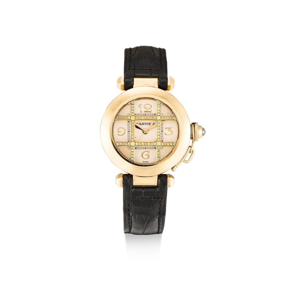 Voir en plein écran - Voir 1 du lot 8168. CARTIER | PASHA DE CARTIER, REFERENCE 2399 A YELLOW GOLD, DIAMOND AND YELLOW DIAMOND-SET WRISTWATCH, CIRCA 2000.
