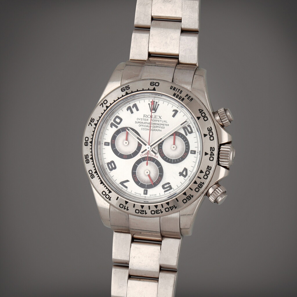 View full screen - View 1 of Lot 168. Daytona, Reference 116509 | A white gold chronograph wristwatch with bracelet | Circa 2005.