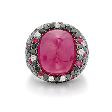 View full screen - View 1 of Lot 97. Ruby, Colored Diamond and Diamond Ring.