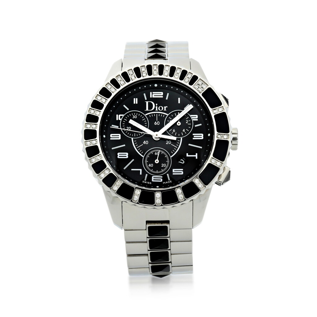 View full screen - View 1 of Lot 308. CHRISTIAN DIOR | REFERENCE 11431E CHRISTAL A STAINLESS STEEL, DIAMOND AND ONYX-SET CHRONOGRAPH WRISTWATCH WITH DATE AND BRACELET, CIRCA 2010.