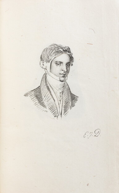 View full screen - View 1 of Lot 100. Théâtre de Clara Gazul... Paris, 1825. Édition originale. Un des rares exemplaires avec le portrait de Mérimée, en femme. .