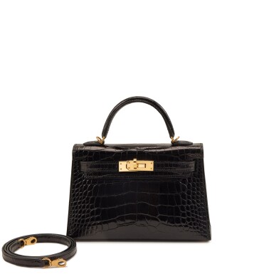 View full screen - View 1 of Lot 82. Black Shiny Mississippiensis Alligator Mini Kelly II 20 Gold Hardware, 2016.