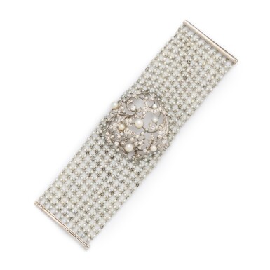 View full screen - View 1 of Lot 154. Pearl, seed pearl and diamond bracelet.