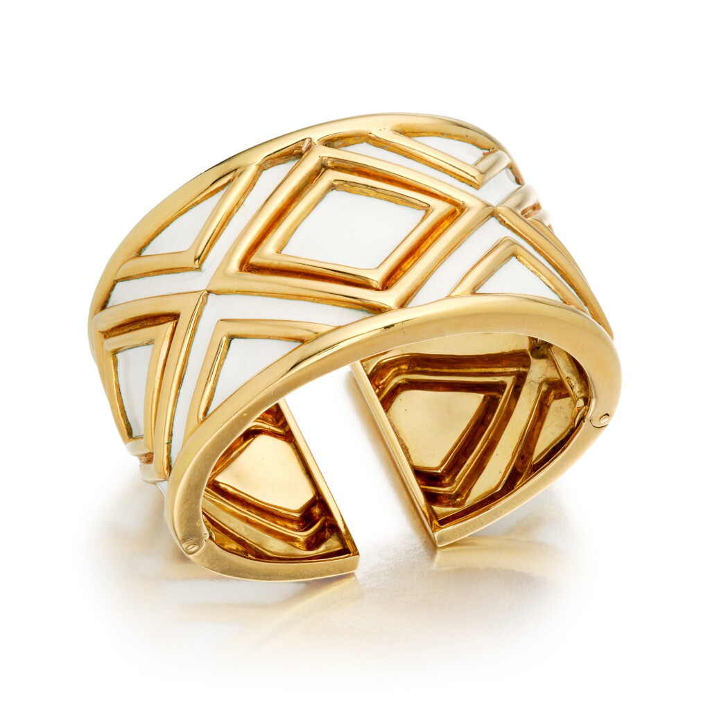 View full screen - View 1 of Lot 411. Gold and Enamel Cuff-Bracelet .