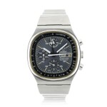 Reference 176.0014 Speedmaster 'TV Dial' A stainless steel automatic cushion shaped chronograph wristwatch with day, date and bracelet, Circa 1979