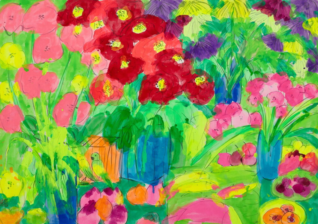 View full screen - View 1 of Lot 506. Walasse Ting 丁雄泉 | Still life with flowers and fruits 花果靜物.